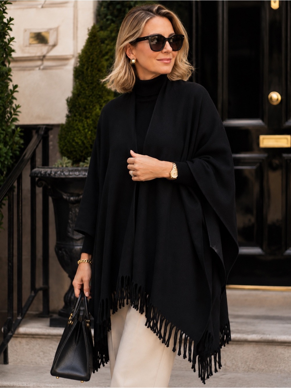 Talbots Italian Wool Fringe Cape Poncho NWT Luxe Uptown Quiet Luxury Designer